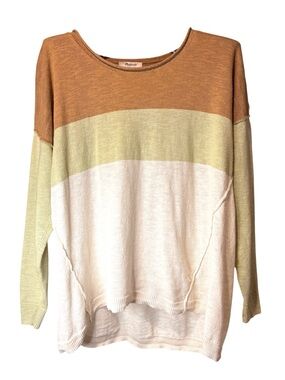 Madewell Palmdale Pullover Sweater in Colorblock Stripe Seed Khaki